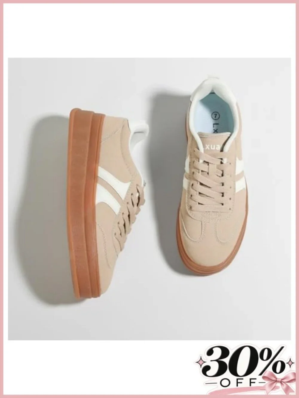 Women's Suede Leather Platform Sneakers Gum Sole Anti-Slip Lace-Up Comfort
